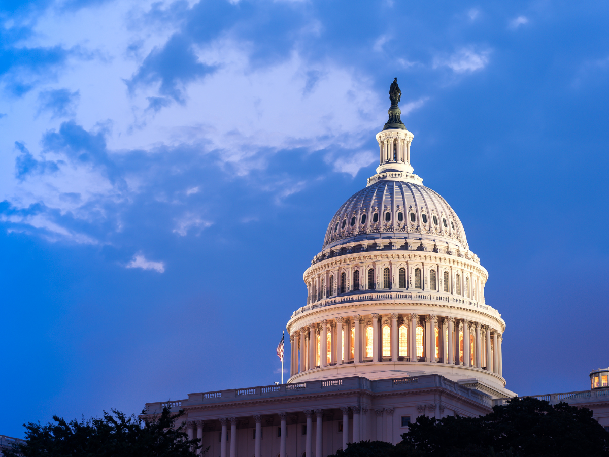 Capitol building lit up at night